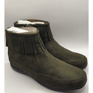 Women's Comfortview Green Short Boots Sz8 Suede like Material Fringe Zipper NWOT